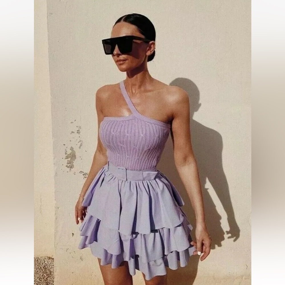 Zara Lavender Belted Ruffle Skirt